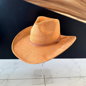 Fashion Vegan Suede Cowboy Hat w/ Leather Belt - Brown