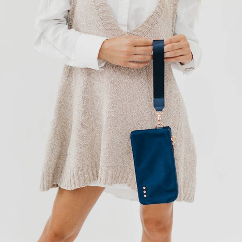 Cove Double Zip Nylon Wristlet Wallet Wholesale: Navy