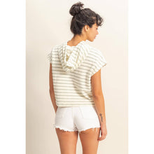 DZ25C099-Striped Short Sleeve Pullover Hoodie Top: BLACK/CREAM / S-M-L(2-2-2)
