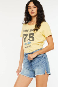 High Rise Side Slit Denim Shorts