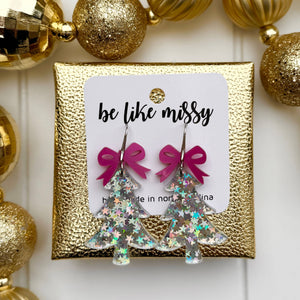 Christmas Tree Earrings - Silver Stars Glitter