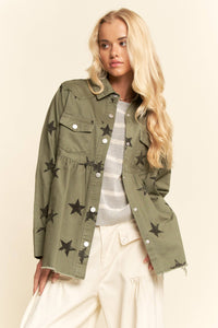 This Star Printed Baby Doll Front Snap Jacket