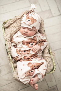 Infant Brown Teddy Bear Baby Gown: 0-3 Months