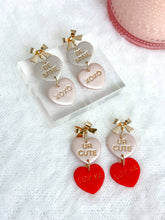 Conversation Heart Drop Earrings: Be Mine / XOXO