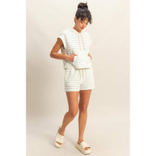 DZ25C099-Striped Short Sleeve Pullover Hoodie Top: BLACK/CREAM / S-M-L(2-2-2)
