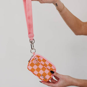 Nelly Nylon Card Wallet Wristlet: Checkered White/Black