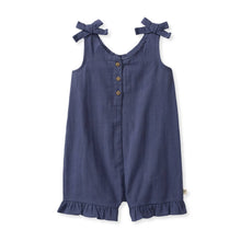Check Gauze Blue Girl Romper