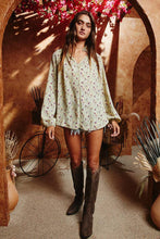 Smoked Stand Collar Floral Print Blouse