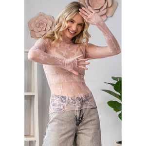 Lace Long Sleeve See Through Top: Sage / M