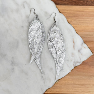 Wings of an Angel - Silver Embossed - Leather Earrings