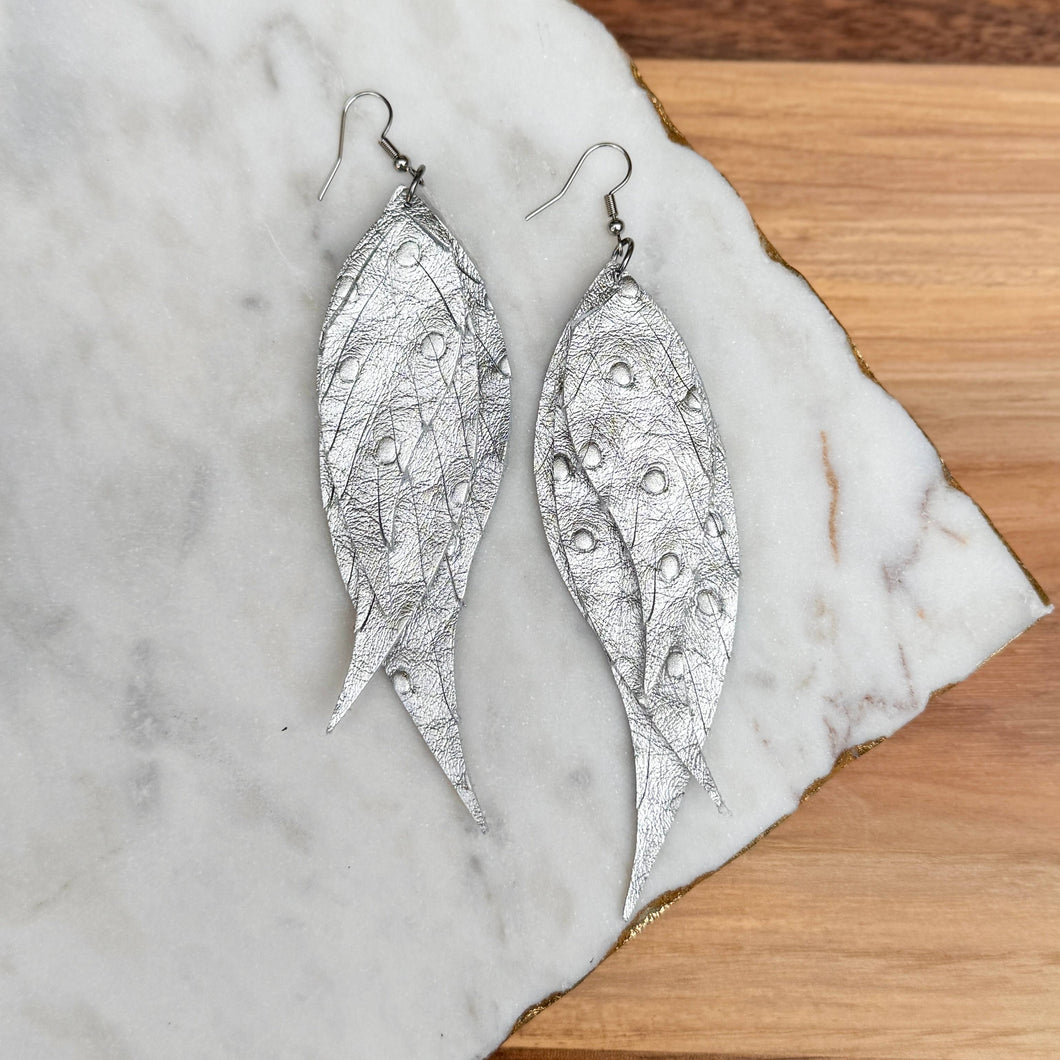 Wings of an Angel - Silver Embossed - Leather Earrings