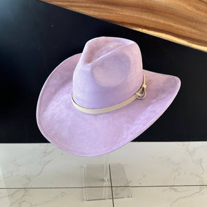 Fashion Vegan Suede Cowboy Hat w/ Leather Belt - Brown