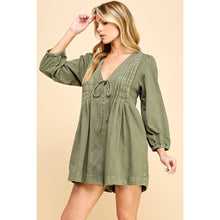 V-neck Puff Sleeve Olive Denim Romper