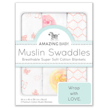 Muslin Swaddle Blankets (Set of 3), Watercolor Roses