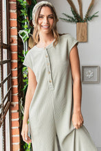Waffle Knit Henley Short Sleeve Wide Leg Jumpsuit