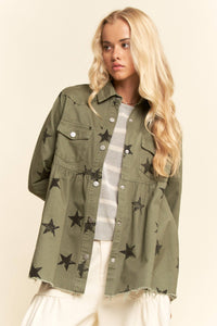 This Star Printed Baby Doll Front Snap Jacket