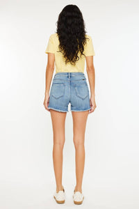 High Rise Side Slit Denim Shorts