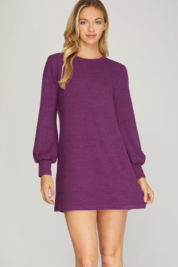 Long Sleeve Purple Knit Dress