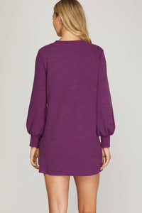 Long Sleeve Purple Knit Dress