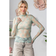 Lace Long Sleeve See Through Top: Sage / M