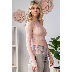 Lace Long Sleeve See Through Top: Sage / M