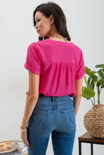 FRONT FLORAL LACE WOVEN TOP: FUCHSIA
