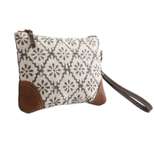 Rug Wristlet with Leather Corner: Navy/Ivory