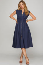 Drop Shoulder Front Zip Midi Dress