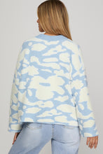 Long Sleeve Fuzzy Floral Print Sweater Top