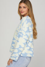 Long Sleeve Fuzzy Floral Print Sweater Top