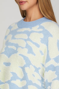 Long Sleeve Fuzzy Floral Print Sweater Top