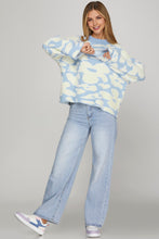 Long Sleeve Fuzzy Floral Print Sweater Top