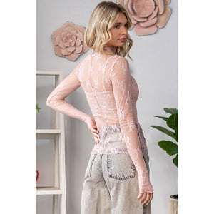 Lace Long Sleeve See Through Top: Sage / M