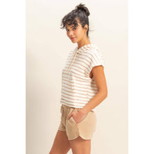DZ25C099-Striped Short Sleeve Pullover Hoodie Top: BLACK/CREAM / S-M-L(2-2-2)