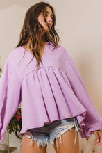 Collared Split Neck Pleating Top