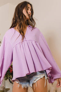 Collared Split Neck Pleating Top