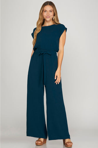 Sleeveless Elastic Waist Woven Jumpsuit