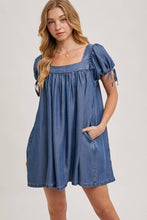 Denim Square Neck Babydoll Dress w/ Pockets