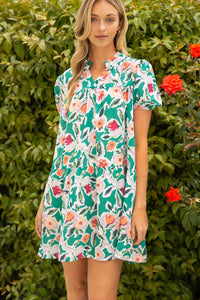 Short Sleeve Tiered Floral Print Dress
