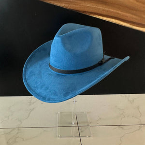 Fashion Vegan Suede Cowboy Hat w/ Leather Belt - Brown