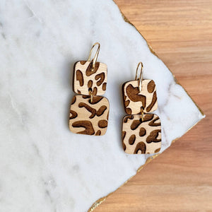 Mini Stacks - Leopard Print - Wooden Earrings