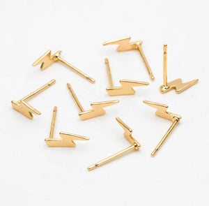 18k gold plated lightening bolt stud earrings