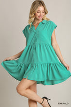 Collared Button Down A-Line Tiered Short Dress