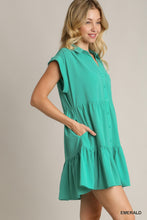 Collared Button Down A-Line Tiered Short Dress