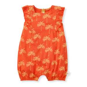 Golden Palms Romper: Hibiscus Red