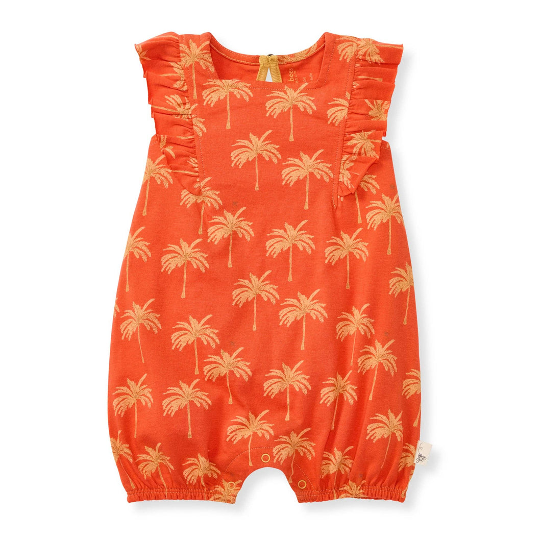 Golden Palms Romper: Hibiscus Red