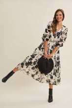 Dreamy Jacquard Floral Midi Dress w/ Statement Sleave