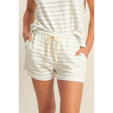 DZ25C100-Striped Drawstring Waist Shorts: BLACK/CREAM / S-M-L(2-2-2)