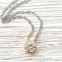 Mixed Metal Solitaire Crystal Pendant Layering Necklace