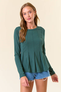 Soft Fleece Knit Round Neck Pintuck Peplum Top